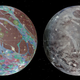 Cartes en mosaïque et géologiques de Ganymède assemblées avec les données de Voyagers 1 et 2 et Galileo.